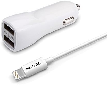 iPhone 7 Car Charger, Nilogie MFi Certified 3 Feet Lightning Dual USB Car Charger Adapter Made for iPhone, iPad, iPod