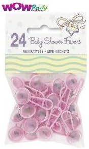 WOW Baby Shower Pink Mini Rattles Favours - Pack of 24