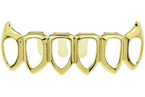 Big Dawgs Bling Hip Hop 14K Gold Plated Open Face Lower Fang Teeth Grillz with at-Home Mold Kit