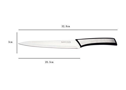 New sharp durable stainless steel silver and black color Kitchen knife set of 3 by Yanicho's Cucina includes 5 inch utility 8 inch curving 7 inch Santoku chef knife