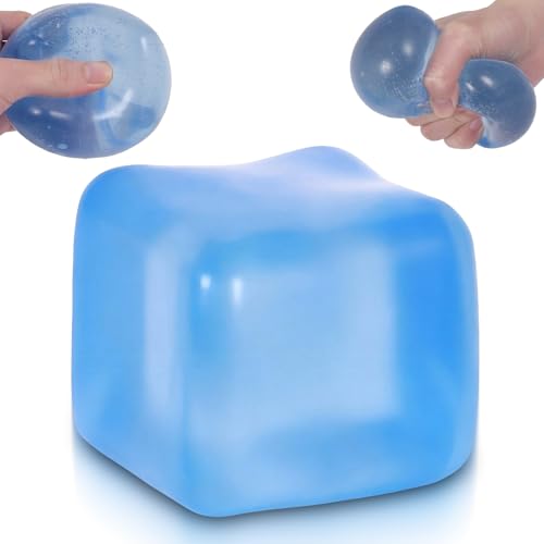 7cm Jumbo Ice Squeeze Toy, Slow Rebound Stress Reducing Sensory Toy, Anti-Anxiety Tool for Adults and Kids, Squeeze Cube for Pressure Relief (Blue)