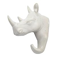 JekLoui JEK002HSWH Ceramics Rhino Head Single Wall Hook, Animal Shaped Key/Hat Hanger, Coat Hook, Nordic Style Decorative Gift. (Vintage White)