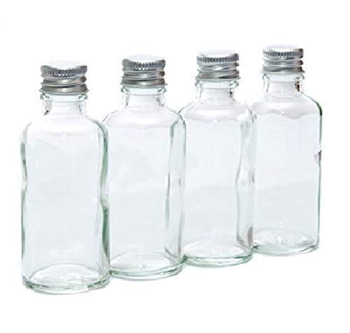 Aura 50ml CLEAR Glass Bottles with SILVER Lids - PACK of 4