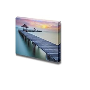 Canvas Prints Wall Art - Wooded Bridge in The Port Between Sunrise. | Modern Wall Decor/Home Decoration Stretched Gallery Canvas Wrap Giclee Print. Ready to Hang - 12" x 18"