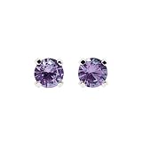 3mm Tiny Color Changing Light Purple to Green Alexandrite Gemstone Stud Earrings in Sterling Silver - June Birthstone