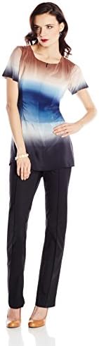 Amicia Bella Short Sleeve Scoop Neck Zip Front Tiffany Top L Ombre
