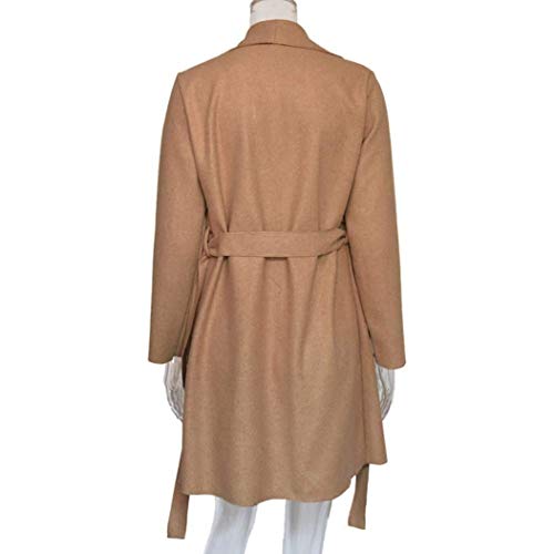 Elogoog Women's Casual Open Front Cardigan Wide Lapel Woolen Trench Coats with Belt (XXL, Khaki) - Thumbnail 4