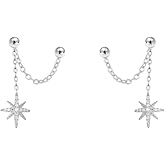 Star Chain 925 Sterling Silver Earrings for Women Hypoallergenic CZ Double Piercing Studs Tassel Dangle Drop Fashion Chic Jewelry