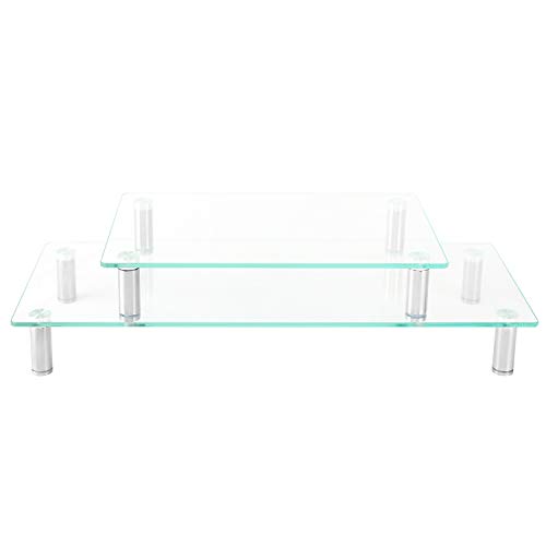 5Rcom 2 or 1 Tier Computer Monitor Stand Clear Tempered Glass Laptop Riser,Multi Desktop Shelf Organizers with Height Adjustable Legs for Flat Screen LCD LED TV, Laptop