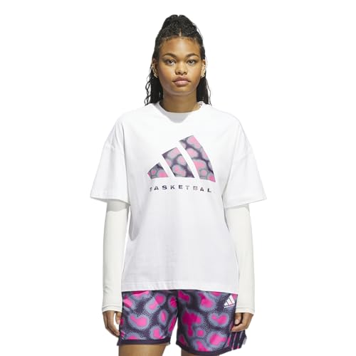 Adidas Women's Basketball Camouflage Logo T-Shirt, White/Silver Violet, Medium