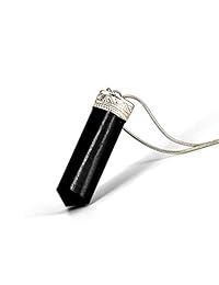 Collar con colgante de curación de cristal turmalino negro Raw   Protección de energía negativa, ayuda a calmar las emociones mentales   Piedra auténtica en cadena chapada en plata de 18.0 in