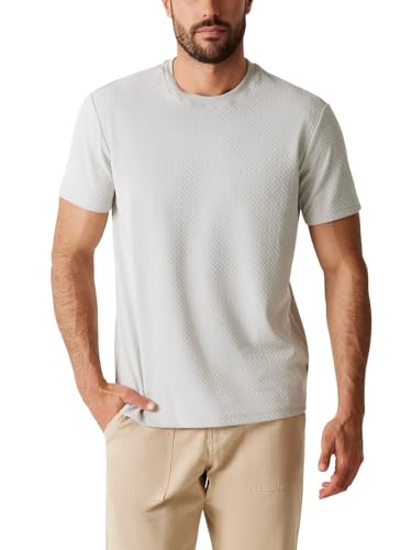 Guess Mens Short Sleeve Blake Textured Crew, Warm Stone Grey, Extra Extra Large