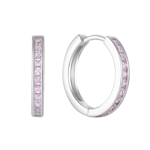 Starchenie Hoop Earrings 925 Sterling Silver Princess Cut October Birthstone Created Pink Tourmaline Earrings Dainty Jewelry for Women at Amazon