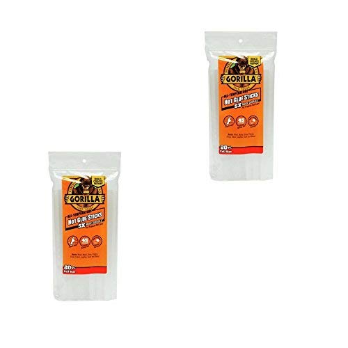 Gorilla 3032016 Hot Glue Sticks 8" Full Size (20 Count), Clear (2 PACK)