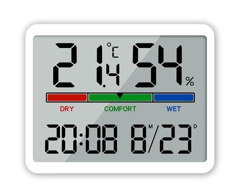 Small Digital Hygrometer Indoor Digital Thermometer Greenhouse Thermometer Wall, Accurate Humidity Gauge Room Hygrometer Monitor with Clock for Home Office Greenhouse Basement Babyroom