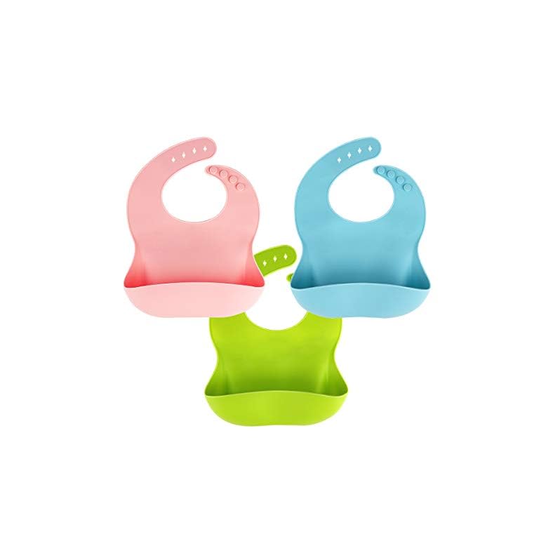 3 Pack Silicone Baby Bib for Babies & Toddlers (6-72 Months), Waterproof, BPA Free, Green Pink and Blue, Easy Wipe Clean