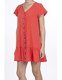 iliad USA - Vestido túnica de manga corta con cuello en V y dobladillo con volantes, para mujer