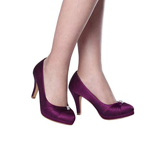 ERIJUNOR Women Comfortable Mid Heel Pumps Closed Toe Rhinestones Brooch