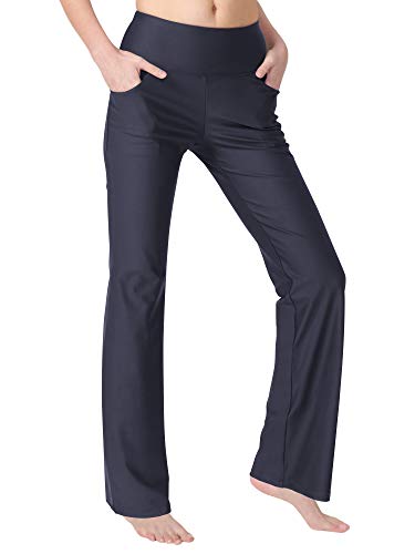 Zeronic Bootcut Yoga Pants for Women with Pockets High Waisted Workout Running Pants Tummy Control Long Bootleg Work Pants(Grey,Large)