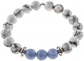 DivinityLA Men Women 8mm Divinity Blue White Stone Beads Bracelet Elastic Natural Stone Yoga Bracelet Bangle