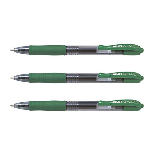PILOT Set of 3 Retractable Gel Ink Rollerball Pens G-2 07 Medium Tip Greenaa