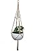 4 Legs Macrame Natural Jute and Cotton Rope Plant Hanger &Holder and Metal Ring, 52-inches Length (Without The White Pot) (Jute-Brown)