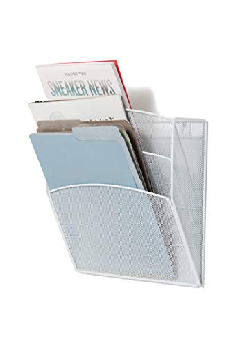 Klickpick Office Hanging Files Wall Mounted Metal Mesh Document File Organizer Magazine Holder Rack Organizer 3 Tier Section Racks Multipurpose Use to Display Files, Magazine, Newspapers (3t White) - Thumbnail 2