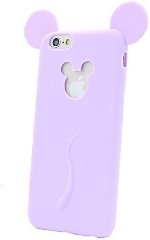 Cute Candy Colors Colorful 3D Soft Mickey Mouse Ear Silicone Cartoon Phone Case Cover for iphone 6 6S 4.7Inch Lavender