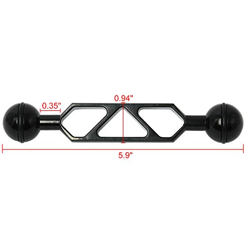 Amarine Made 2 Pack of 5 Double 1" Ball Aluminum Arm for Connecting Strobe/Video Light to Underwater Housing