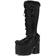 VIMISAOI Womens Mid Calf Boots, Lace Up Zip Block Chunky High Heel Punk Goth Warm Fur Winter Snow Platform Boots