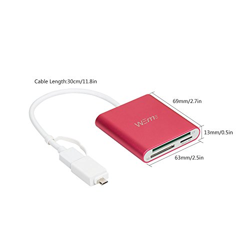 WEme SuperSpeed Aluminum USB 3.0 Card Reader for CF/ TF/ SD/ SDHC/ SDXC/ MMC/ Micro SD with OTG Adapter Converter for Android Device, Samsung Galaxy Note, Nexus, HTC LG & Tablet, Lenovo Yoga, Red
