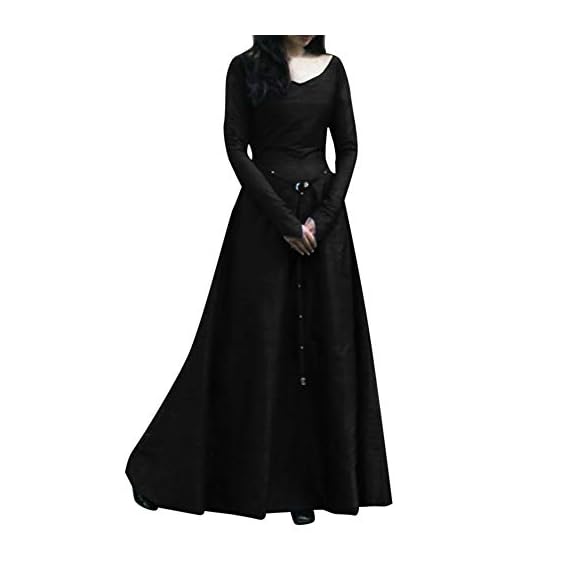 Fiaya-Womens-Plus-Size-Medieval-Vintage-Renaissance-Long-Sleeve-Bandage-Floor-Length-Party-Dress-Gown-XXXXXL-Black