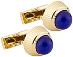 Gold Laser Cut Detail With Royal Blue Stone Cufflinks For Men