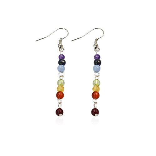 Letter love silver seven (7) chakra round gemstones long dangle h…