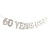 MAGQOO Glitter 60 Years Loved Banner 60th Birthday Wedding Anniversary Party Decorations Photo Props (Silver)