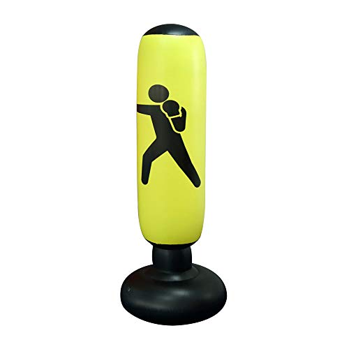 Gemgo Punch Bag 160cm, Inflatable Free-Standing Fitness Target Stand Tower Bag, MMA Boxing Punching Kick Training Tumbler Bop Bag for Relieving Pressure Body Building (Yellow-C)