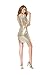 TowerTree Women's Sparkle Glitter Sequin 3/4 Sleeve Bodycon Club Party Dress, Gold, Small