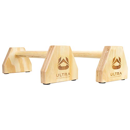 Ultra Fitness Gear 18 Inch Parallettes, Wooden Push Up Bar. Good for L Sits, Jump Throughs, Handstand Pushups and Calisthenics