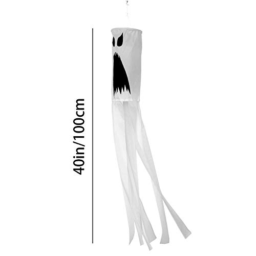PINCHUANG 2 Pack 40 Inch Halloween Pumpkin Ghost Windsock Flag, Halloween Windsock Outdoor Hanging Decoration for Front Yard Patio Lawn Garden Party Decor (Ghost Windsock)