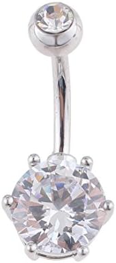 kaifongfu Rings Navel Ring,kaifongfu Bright Color Ball Crystal Body Piercing Navel Belly Button Bar Ring Barbell (Clear)