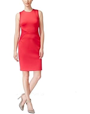 Womens Seamed Knit Crew Neck Sheath Dress