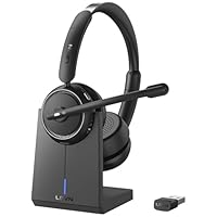 Wireless Headset with Mic for Work, Bluetooth Headset with Microphone (Noise Cancelling & Mute Button), Wireless Headphones with Mic for Work from Home/Office/PC/Call Center/Computer/Laptop/Teams/Zoom