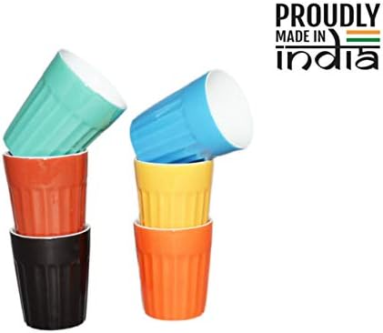 Tibros® Cutting Chai Glass Traditional Desi Style Ceramic Tumbler 130ML, Set of 6 Multicolored
