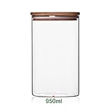 Newerlives Air Tight Storage Jar, Glass Storage Tank with a Natural Bamboo Lid, 450 ML, 650 ML, 950 ML (Bamboo, 950ML)