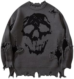 SOLY HUX Men's Y2K Skeleton Sweater Goth Grunge Skull Long Sleeve
