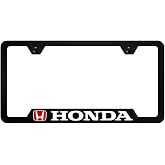 Au-TOMOTIVE GOLD INC. Officially Licensed Honda License Plate Frame | UV Printed Black Polycarbonate Notched Frame (Red Logo)