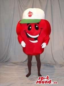 Peculiar Red Berry Fruit Mascot SpotSound US With A Cute Face In A Cap With Logo