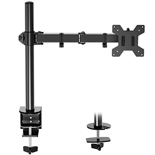 Single Monitor Desk Mount, Height Adjustable Computer Monitor Stand Mount, Full Motion Monitor Arm Desk Mount Fits 13 to 27 Inch Screens, with C-Clamp and Grommet Base, VESA 75×75/100×100, MU0001