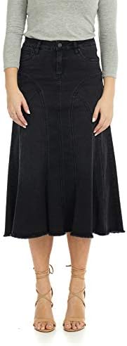 Women's Denim Midi Skirt- A-Line - Stretch Jean Skirt - Pockets - Aspen