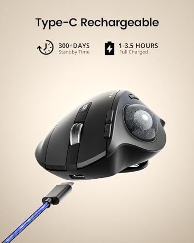 ProtoArc EM01 NL Trackball Wireless Mouse, 2.4G USB & Bluetooth, Thumb Control, Adjustable Angle, 5 DPI Adjustable, Rechargeable, Ergonomic Mouse for PC/Mac/Pad/Windows
